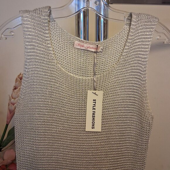 NEW Soft Stretch Cardigan Knit Silver Camisoles Tank Top Sleeveless Sweater Tops - Picture 9 of 12